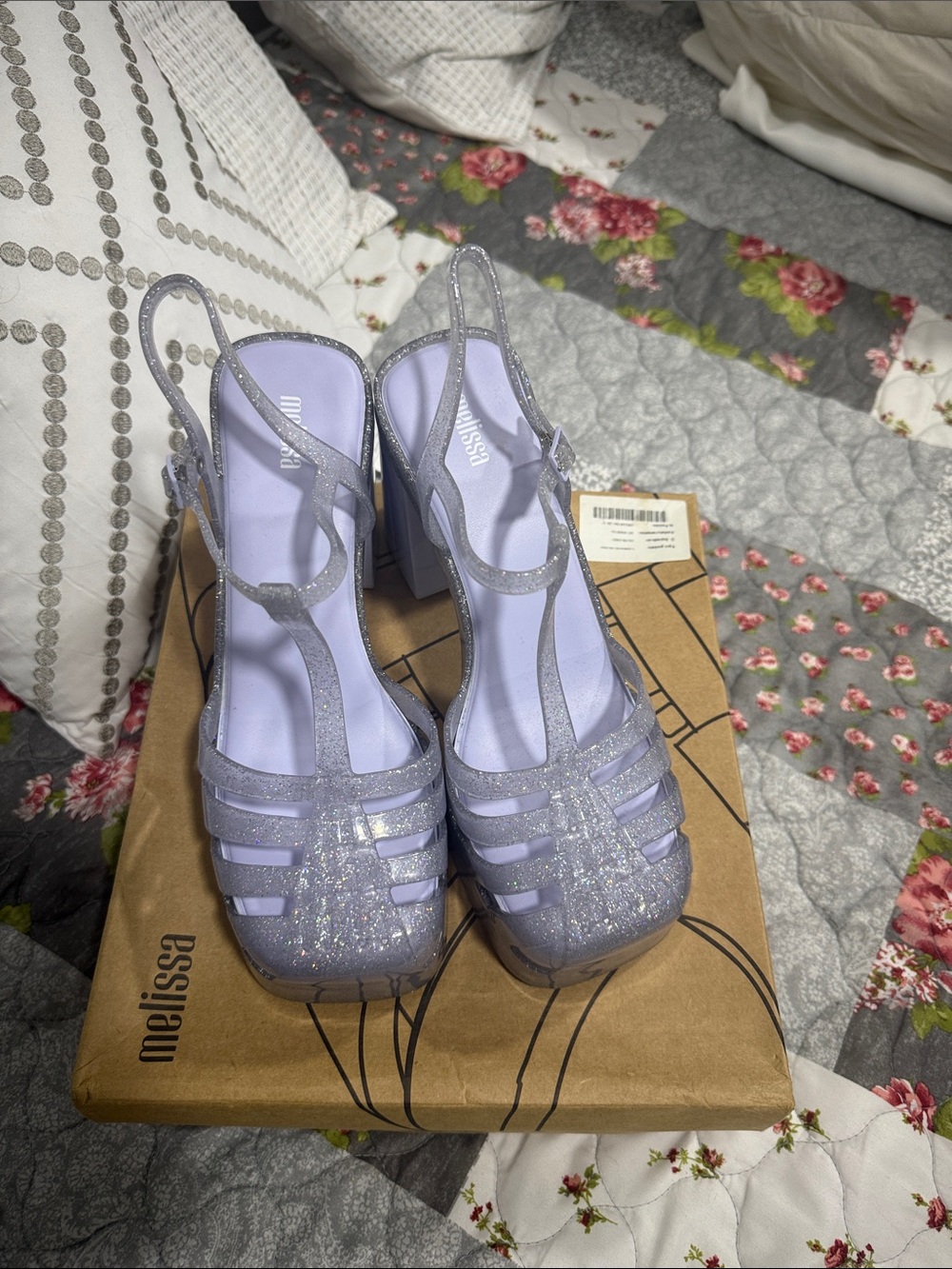 Melissa Lavender Glitter Slingback Heeled Sandals